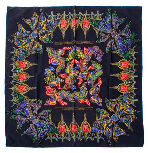LALIQUE PARIS BLUE AND BLACK SILK