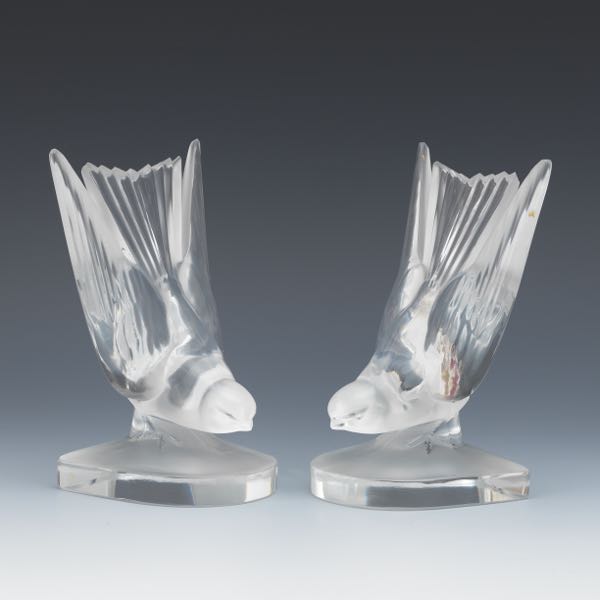 LALIQUE SWALLOW BIRDS BOOKENDS  6¼"