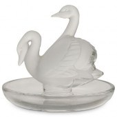 LALIQUE SWANS CRYSTAL PIN TRAY