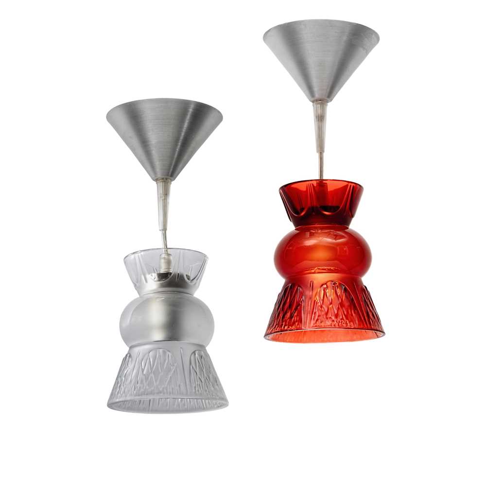 LALIQUE TWO PENDANT THISTLE LIGHTS,