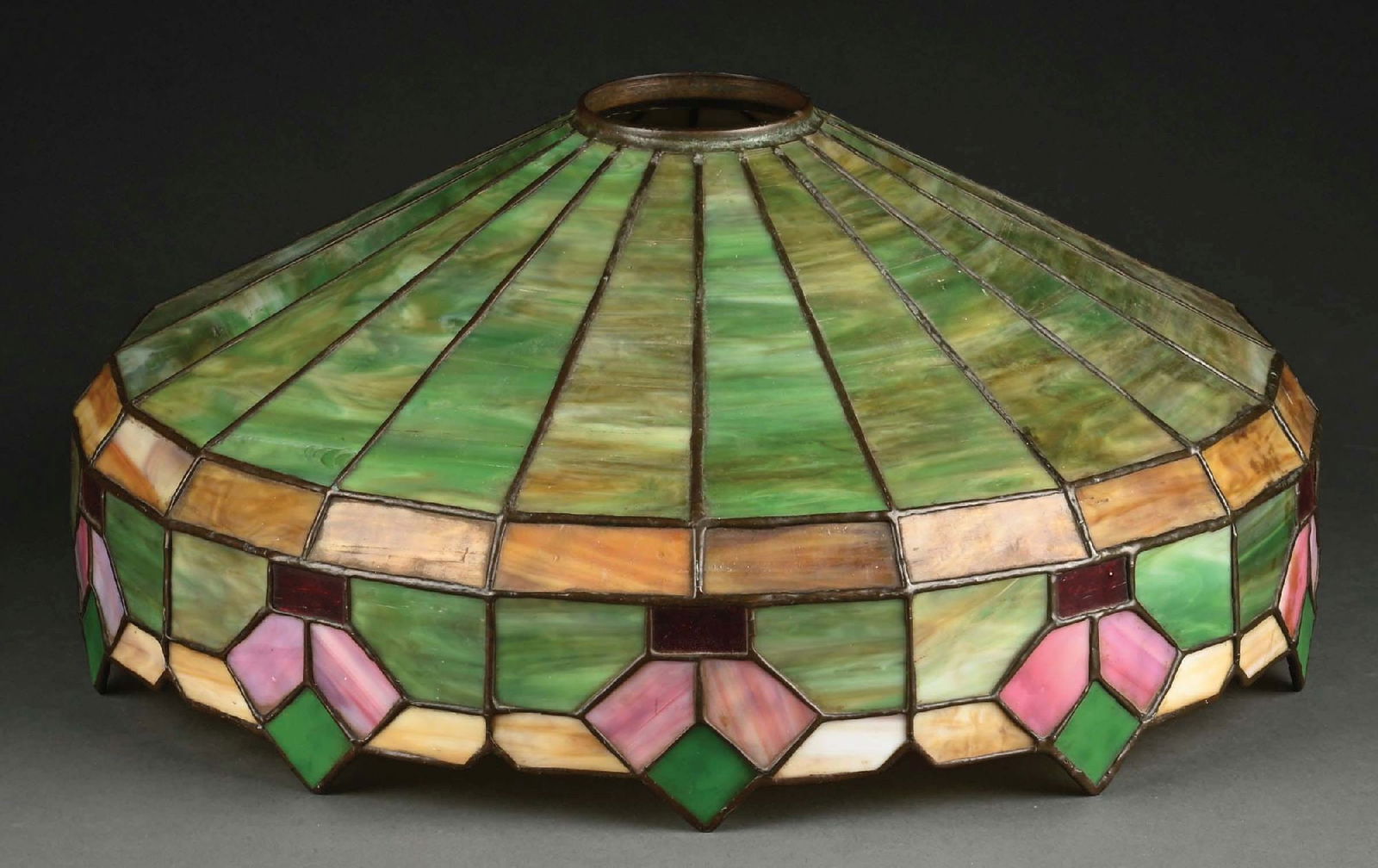 LAMB BROS. LEADED GLASS LAMP SHADEA