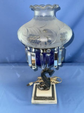 LAMP, MARBLE & DOLPHIN TABLE,