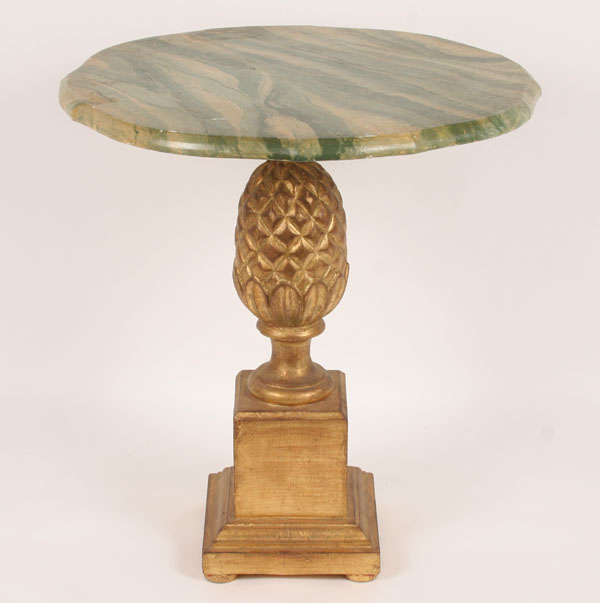 Lamp table; gilt pineapple on