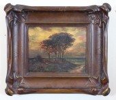 LANDSCAPE AT DUSK, OIL ON CANV