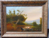 LANDSCAPE, FIGURES BY POND WIT