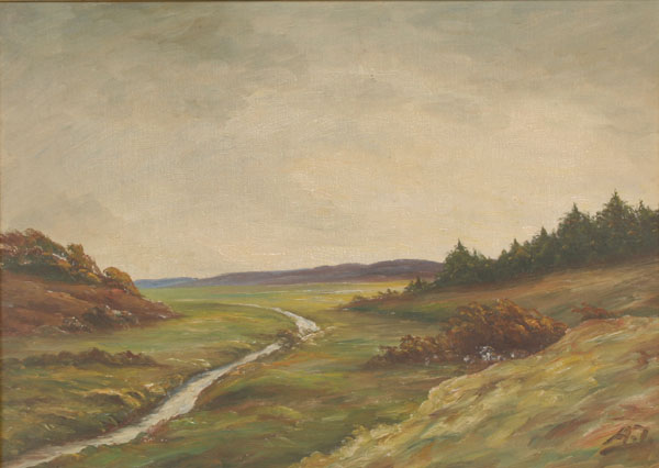 Landscape with flowing stream;