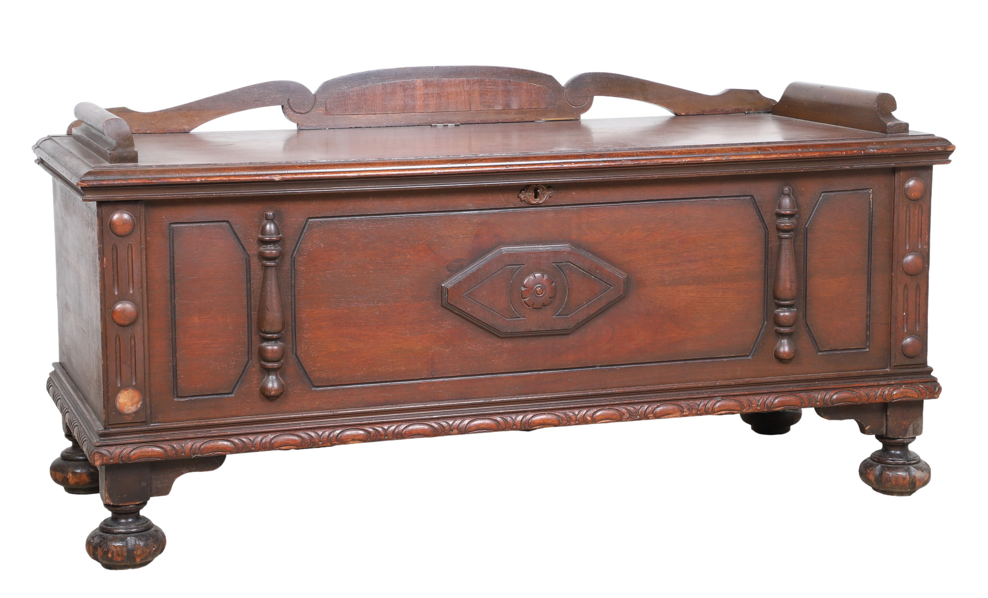 Lane Walnut carved cedar chest,