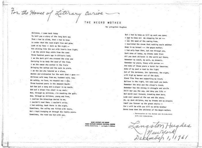 Langston Hughes, autographed