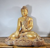 LANNA STYLE CARVED GILT & JEWE