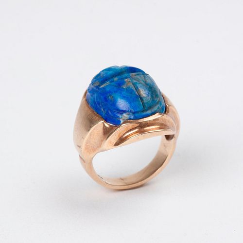 LAPIS CARVED SCARAB RING,