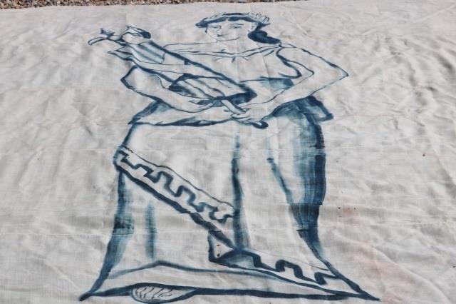 LARGE 19TH C BANNER, LINEN WITH THE