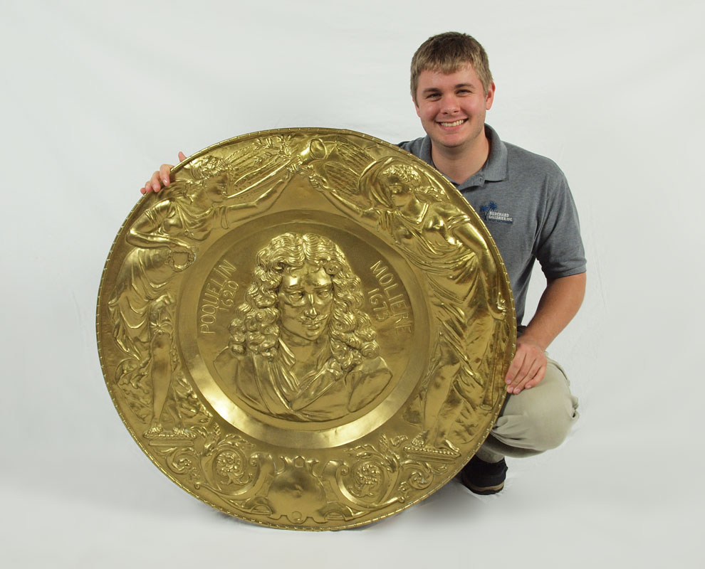 LARGE 38'' DIA. BRASS CHARGER: In