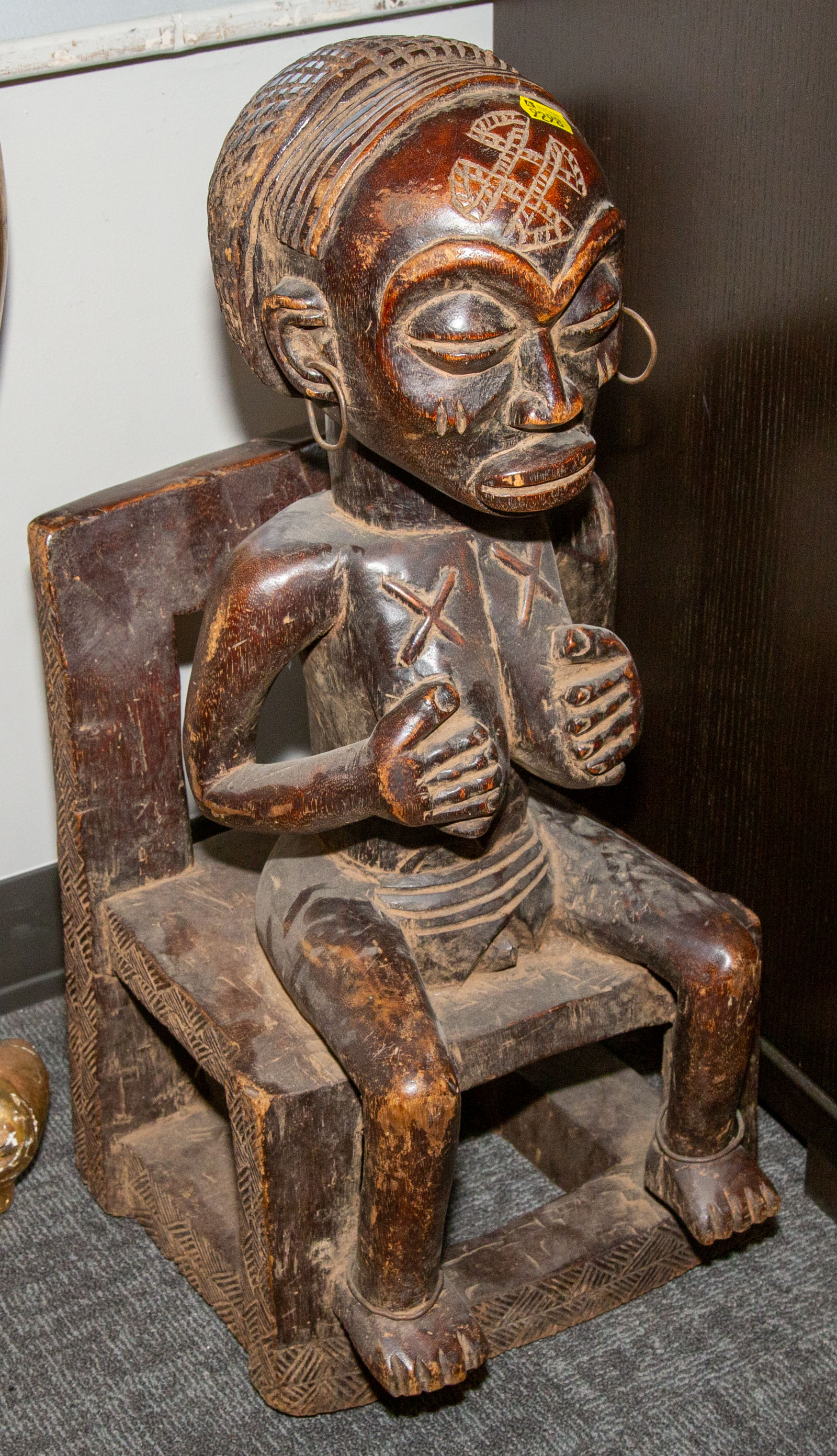 LARGE AFRICAN CARVED WOOD SEATED