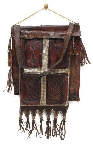 LARGE AFRICAN LEATHER TASSELED