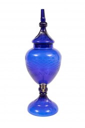 LARGE AMERICAN COBALT CUT GLAS