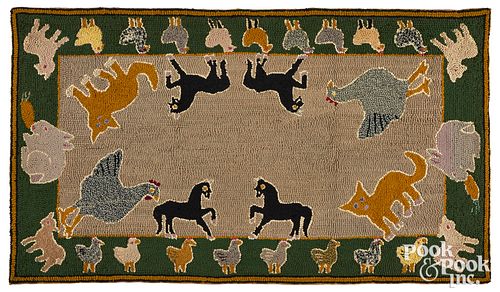 LARGE AMERICAN HOOKED ANIMAL RUG,