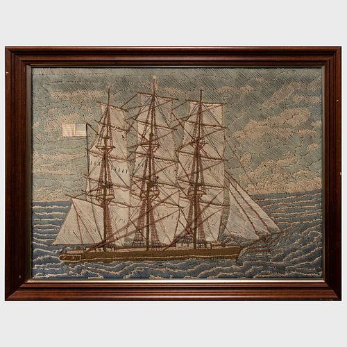 LARGE AMERICAN WOOLWORK PICTURE,