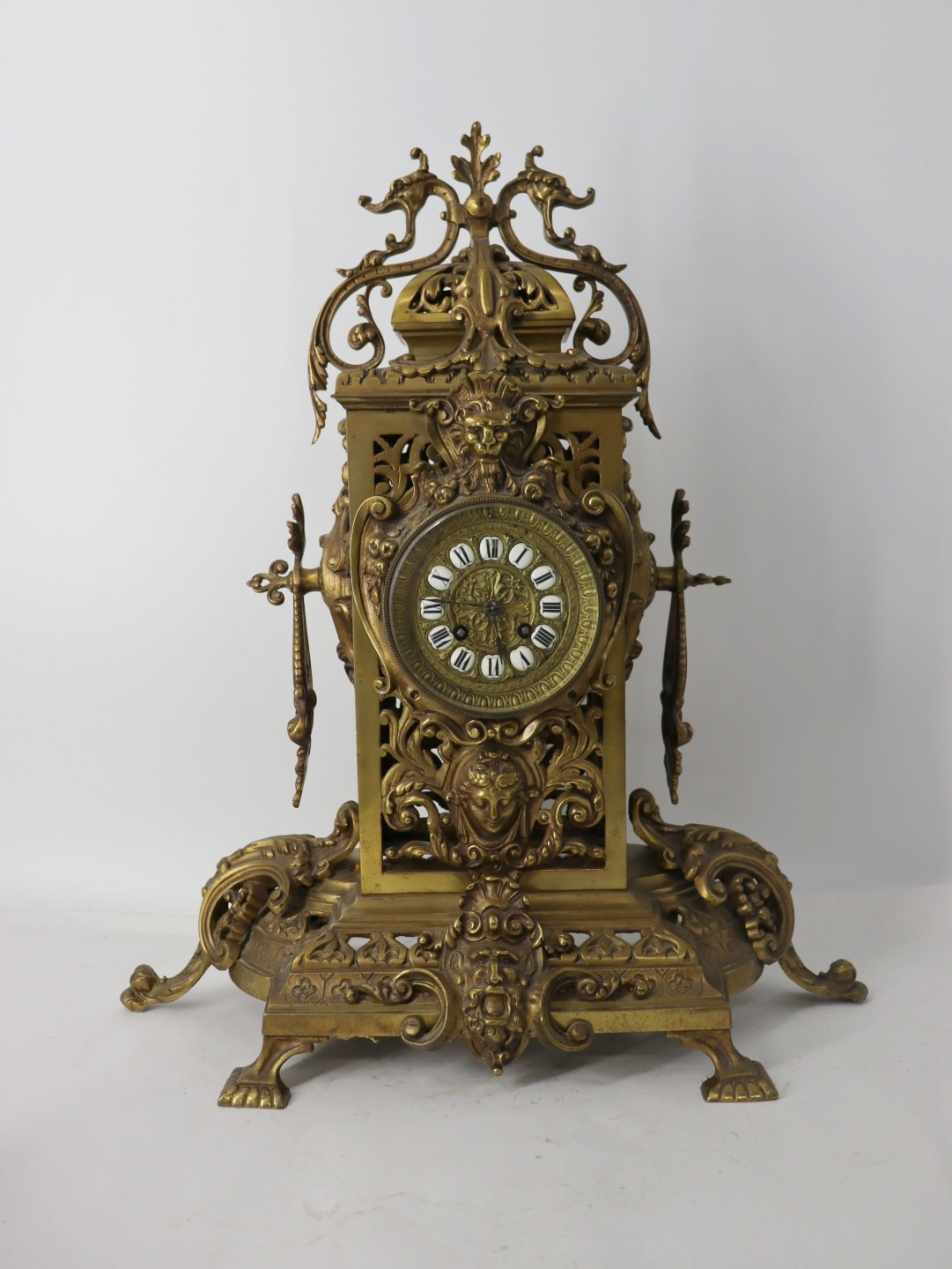 LARGE ANTIQUE ORNATE BRASS CLOCK.