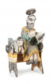 LARGE ANTIQUE POLYCHROMED FIGU