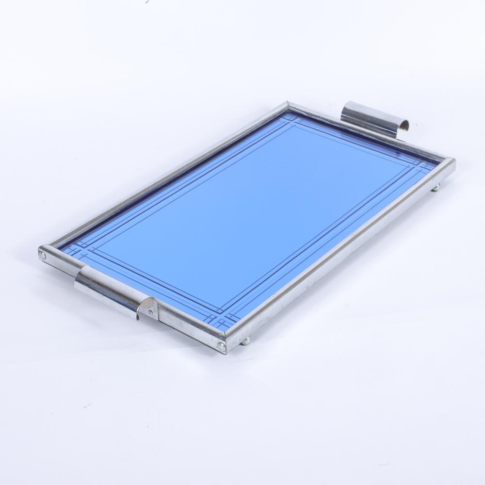 LARGE ART DECO CHROME MIRRORED