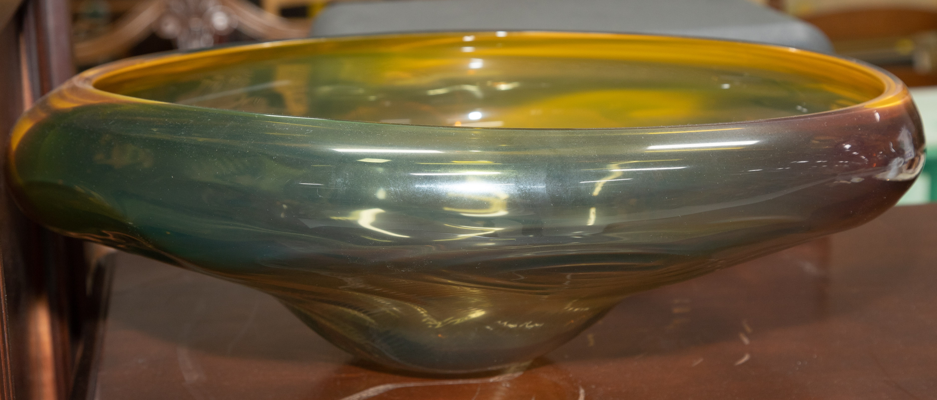 LARGE ART GLASS BOWL Signed "McGee"