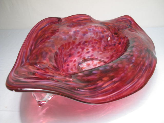 Large art glass center bowl. Signed
