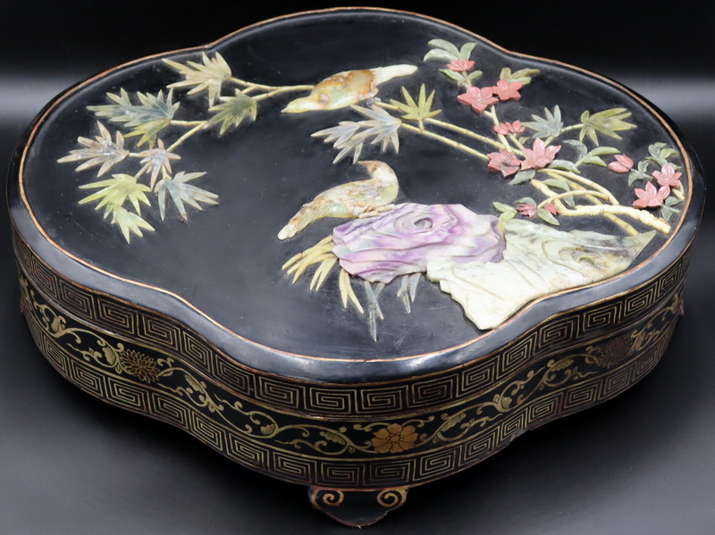 LARGE ASIAN LACQUERED AND CARVED