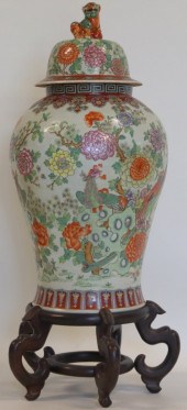 LARGE ASIAN LIDDED JAR ON STAN