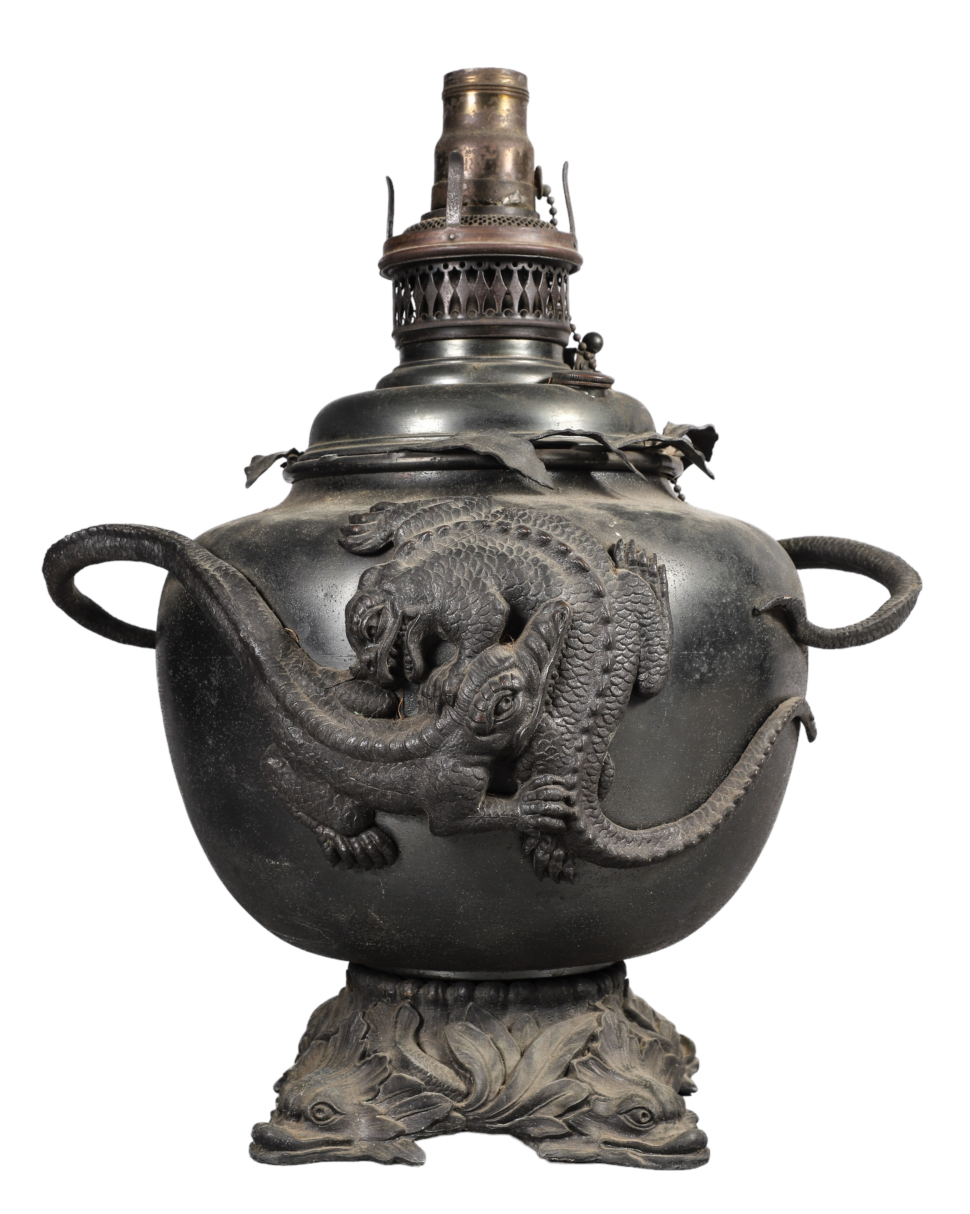Large Asian style oil lamp, applied