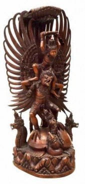 LARGE BALINESE CARVED VISHNU &