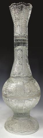 LARGE BALUSTER FORM CUT GLASS VASE,