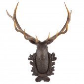 LARGE BLACK FOREST CARVED STAG