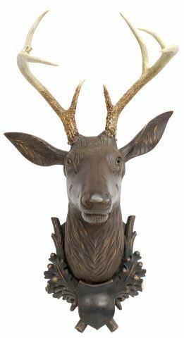 LARGE BLACK FOREST CARVED STAG