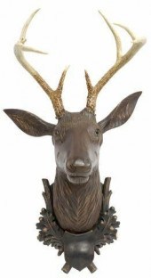 LARGE BLACK FOREST CARVED STAG