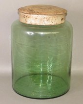 LARGE BLOWN GREEN GLASS CANIST