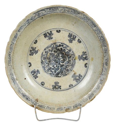 LARGE BLUE AND CELADON SCALLOPED