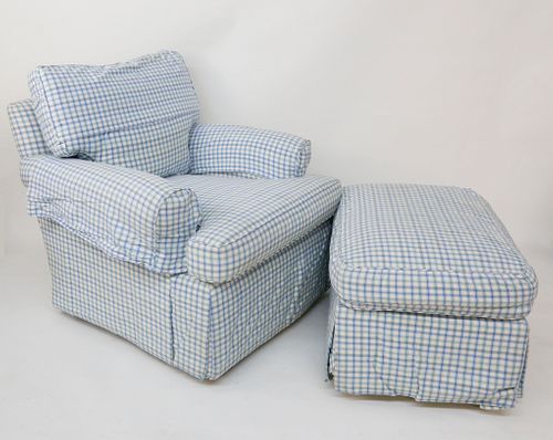 LARGE BLUE AND WHITE OVERSTUFFED