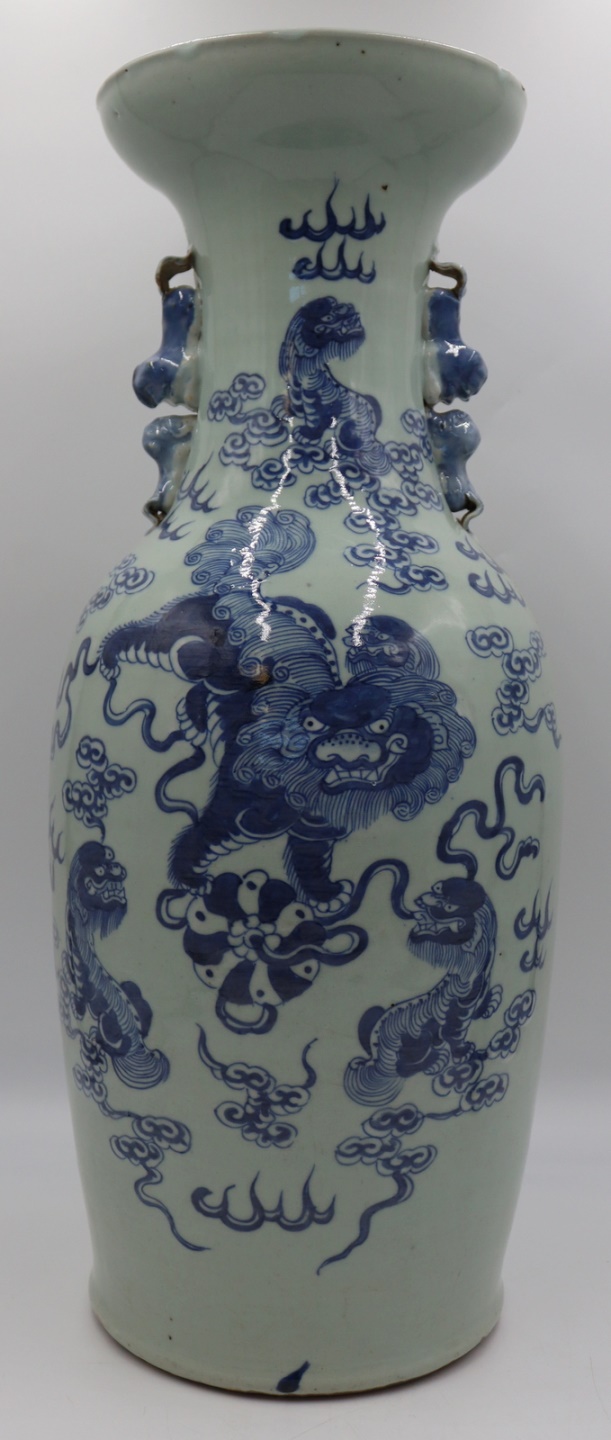 LARGE BLUE AND WHITE VASE WITH
