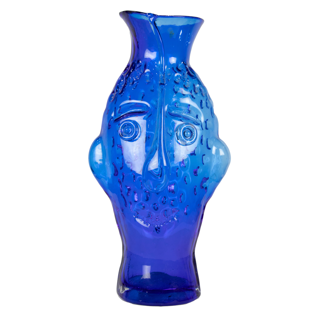 LARGE BLUE GLASS HEAD FORM VASE