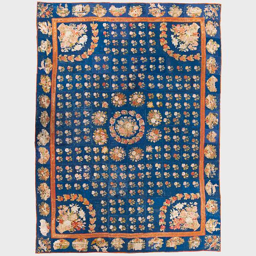 LARGE BLUE GROUND FLORAL AND