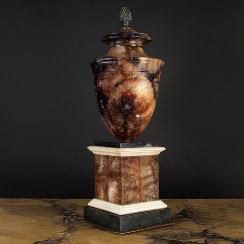 LARGE BLUE JOHN AND MARBLE VASE AND