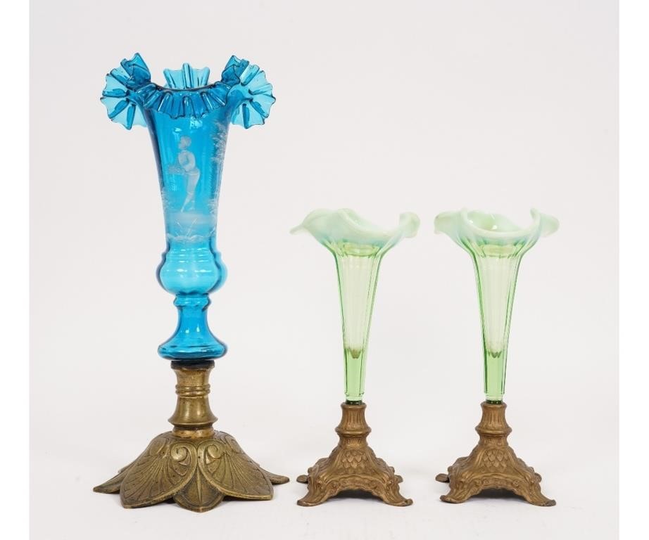 Large blue Mary Gregory vase with