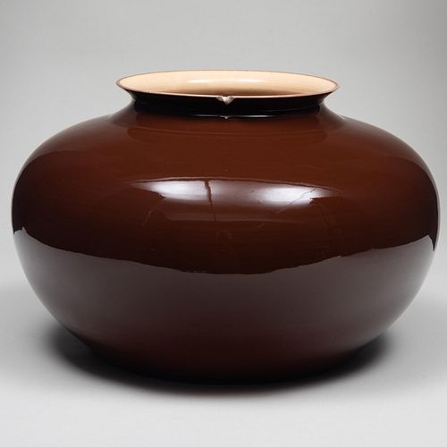 LARGE BO JIA BROWN GLAZED PORCELAIN