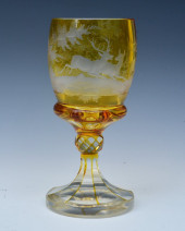 LARGE BOHEMIAN AMBER CUT GLASS