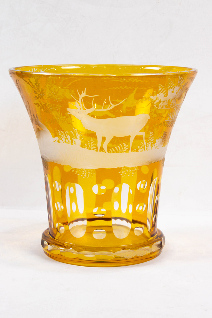 LARGE BOHEMIAN AMBER CUT TO CLEAR