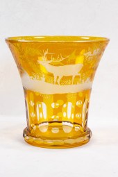 LARGE BOHEMIAN AMBER CUT TO CL