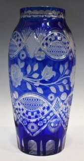 LARGE BOHEMIAN COBALT CUT TO C