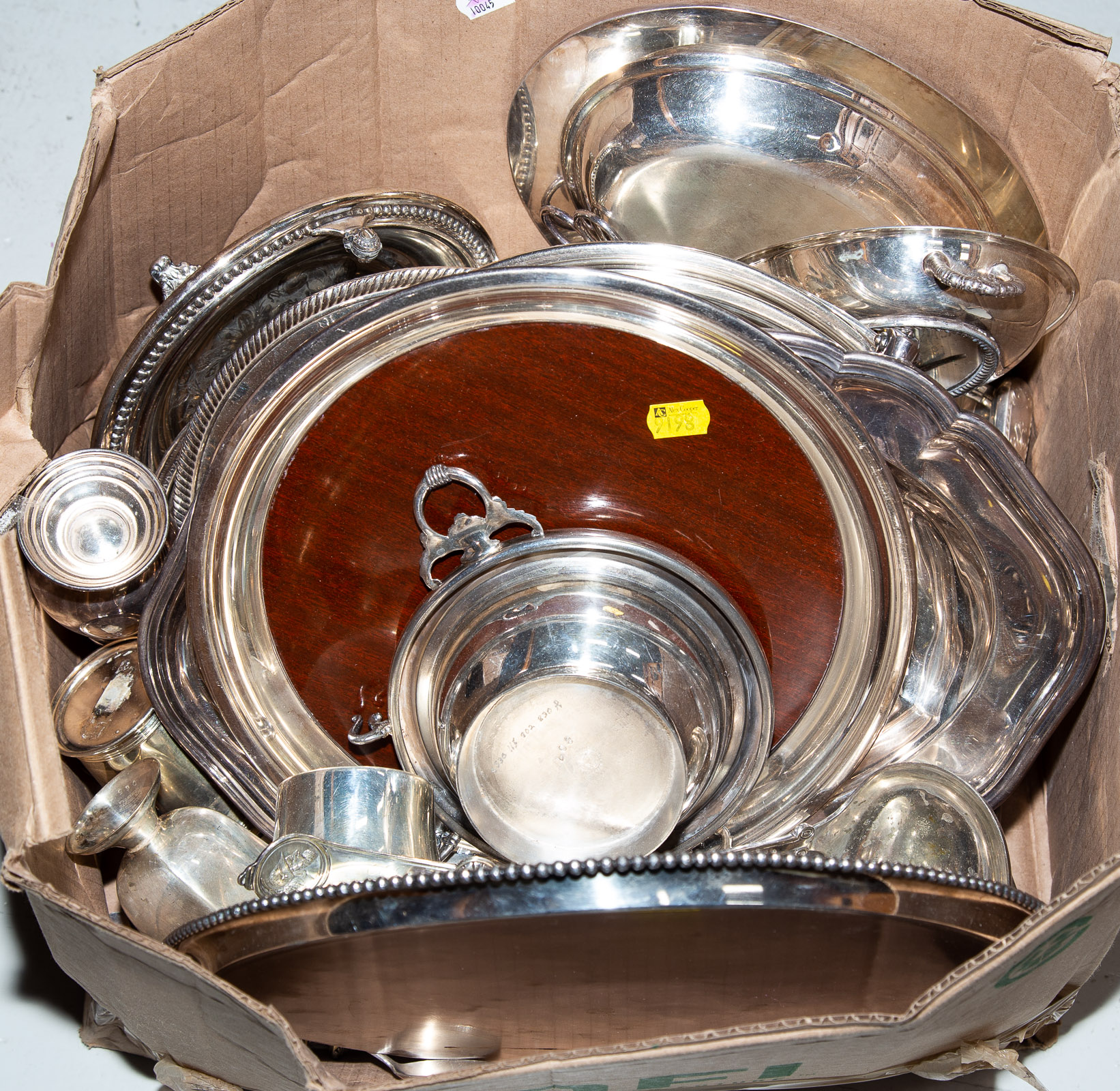 LARGE BOX OF SILVER PLATED ITEMS