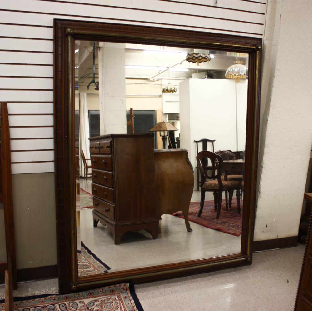 LARGE BRASS AND MAHOGANY FRAMED