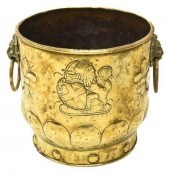 LARGE BRASS CACHE POT LOG BUCK